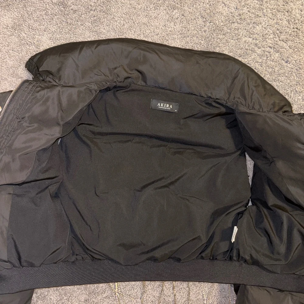 AKIRA Black Cold-Shoulder Puffer Coat With Iridescent Rhinestones Size M - Picture 5 of 16